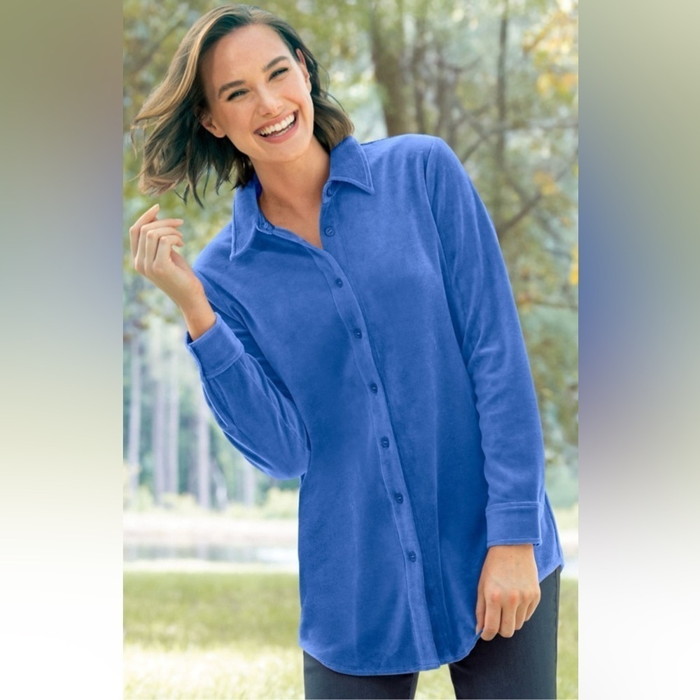 Appleseed’s Soft Periwinkle Velour Big Shirt Women’s Size Petite Medium